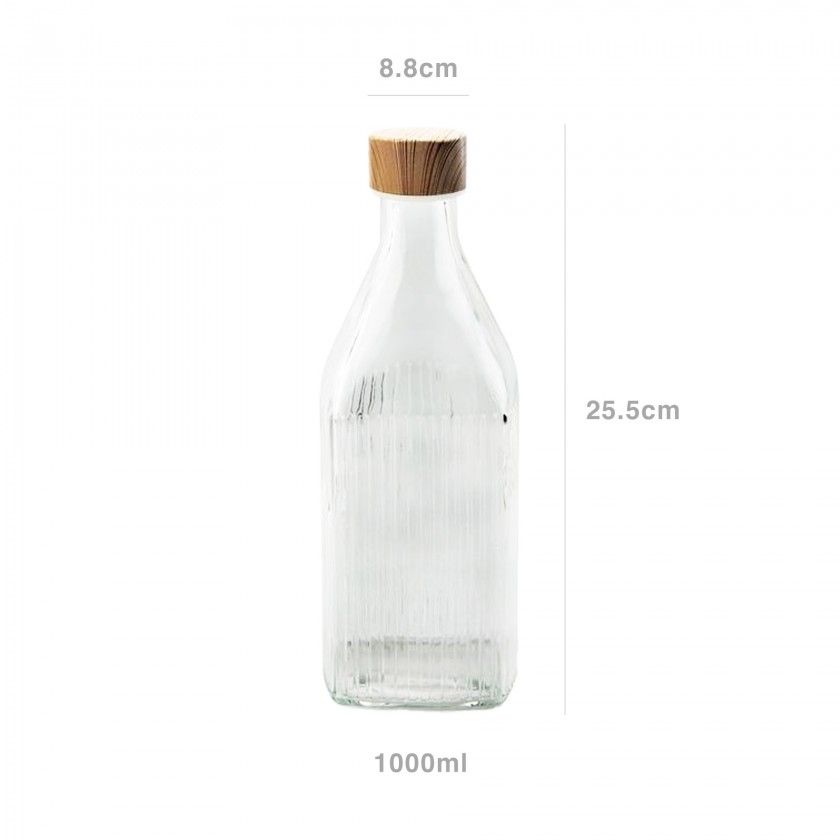 Garrafa Vidro Tampa Bambu Quadrada 1000ml 8.8X25.5cm Garrafa Vidro Tampa Bambu Quadrada 1000ml 8.8X25.5cm
