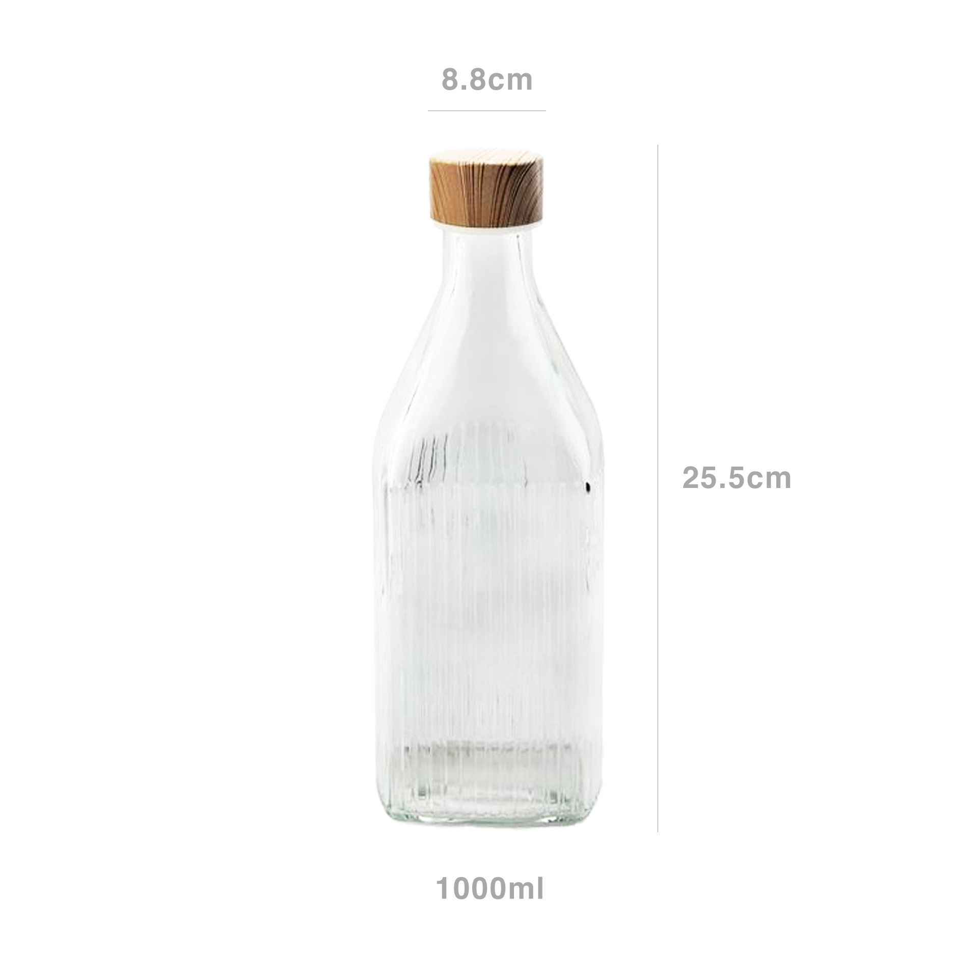 Garrafa Vidro Tampa Bambu Quadrada 1000ml 8.8X25.5cm