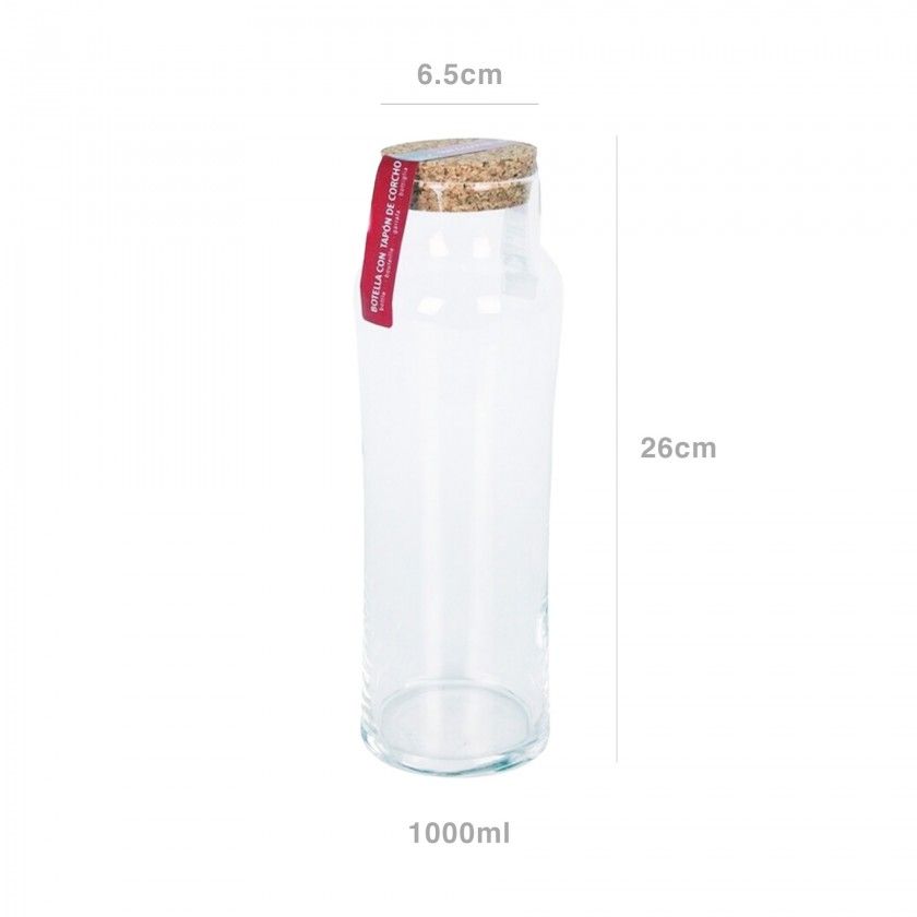 Garrafa Vidro Tampa Cortiça Redonda 1000ml 6.5X8X26cm Garrafa Vidro Tampa Cortiça Redonda 1000ml 6.5X8X26cm