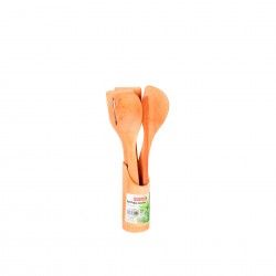 Conjunto 5 Colheres Cozinha Bambu com Suporte 30cm
