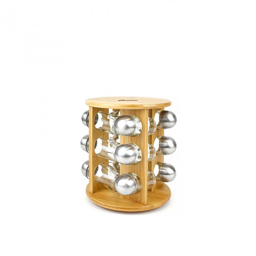 Suporte Bambu com 12 Frascos Especiarias