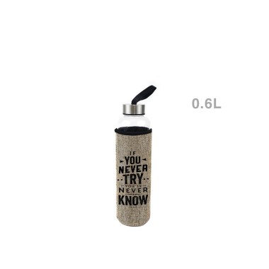 Garrafa Agua Vidro com Capa Protetora 600ML