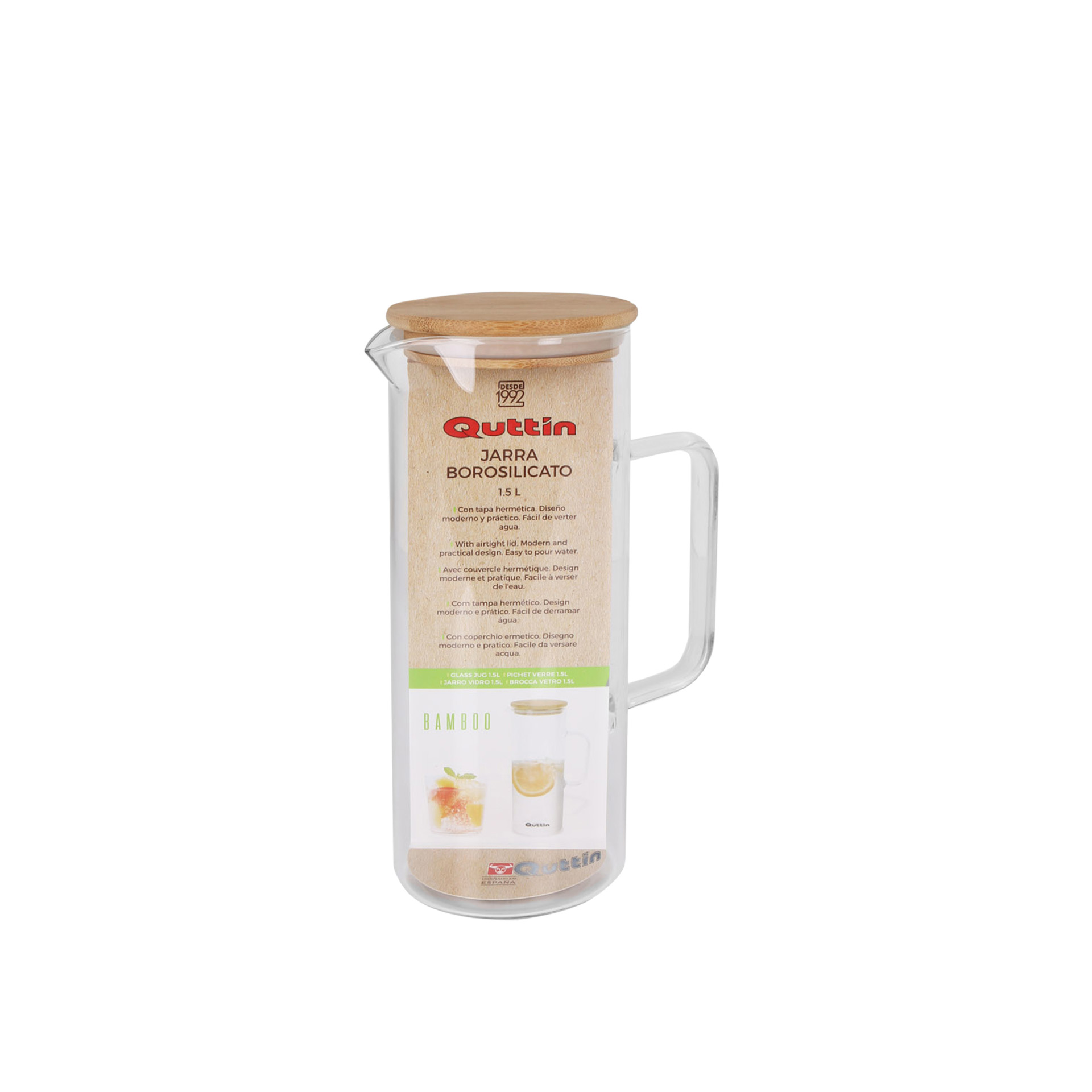 Jarro Vidro Tampa Bambu 1.5L
