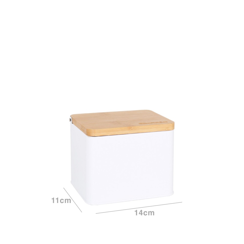 Saleiro Metal Tampa Bambu 14X11X11CM