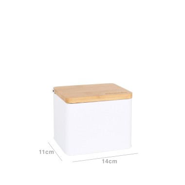 Saleiro Metal Tampa Bambu 14X11X11CM