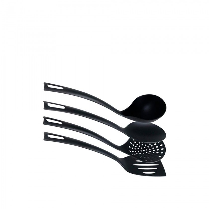 Conjunto 4 Utensílios Cozinha Nylon Preto Conjunto 4 Utensílios Cozinha Nylon Preto