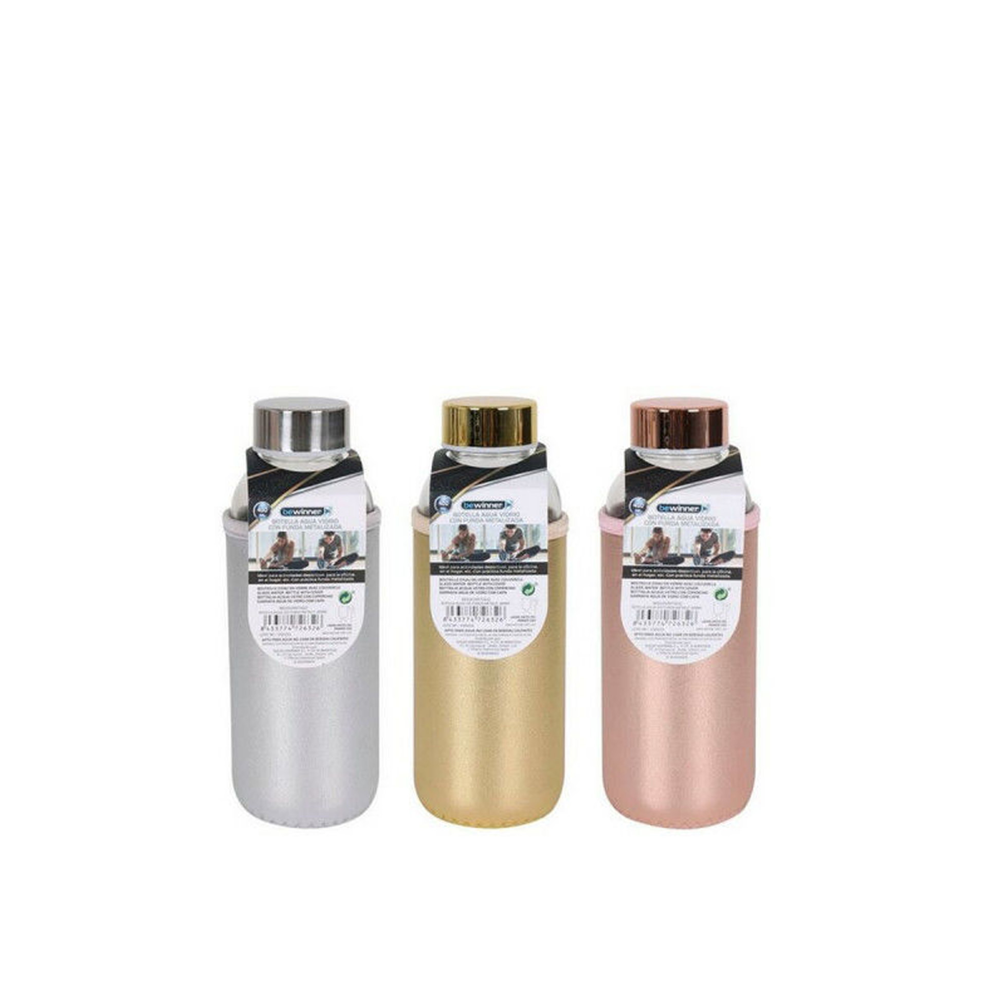 Garrafa Água Vidro com Capa Metalizada 400ml 6.9X19cm