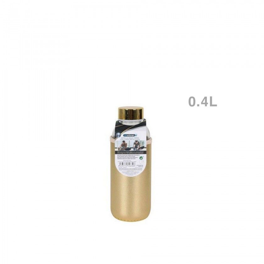 Garrafa Água Vidro com Capa Metalizada 400ml 6.9X19cm Garrafa Água Vidro com Capa Metalizada 400ml 6.9X19cm