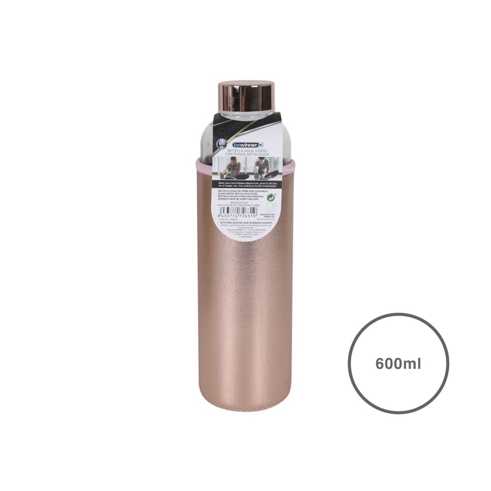 Garrafa �gua Vidro com Capa Metalizada 600ml