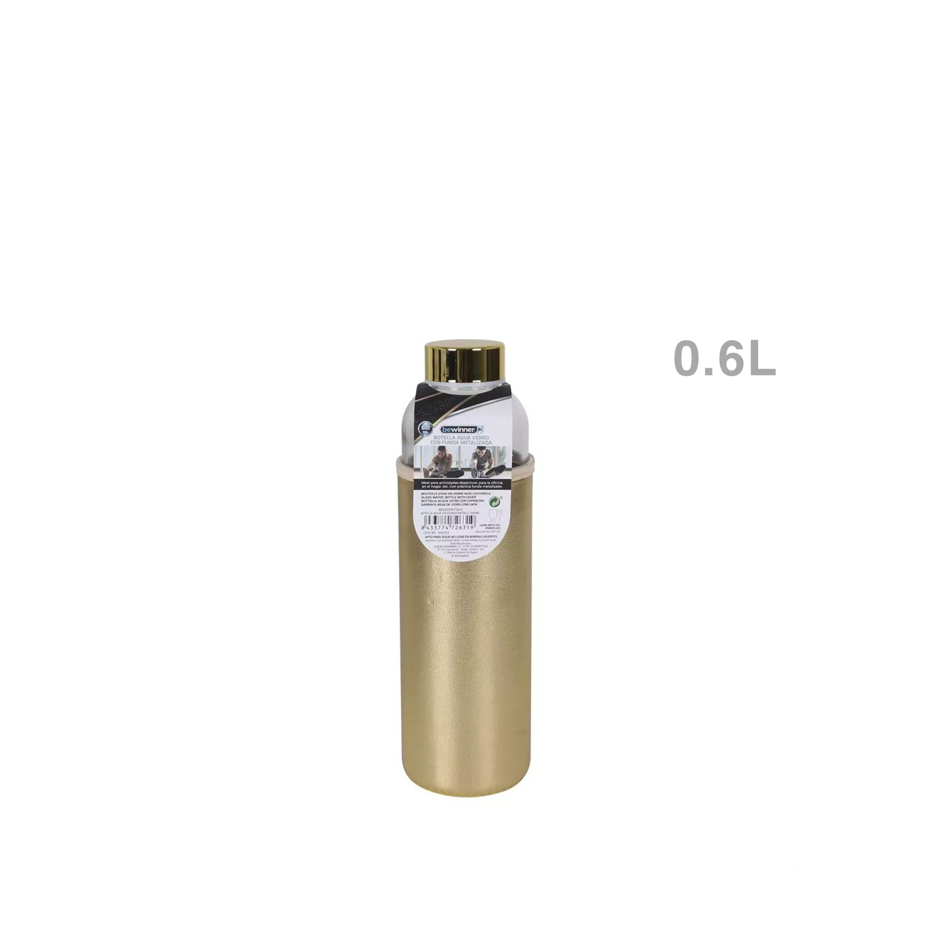 Garrafa Água Vidro com Capa Metalizada 600ml