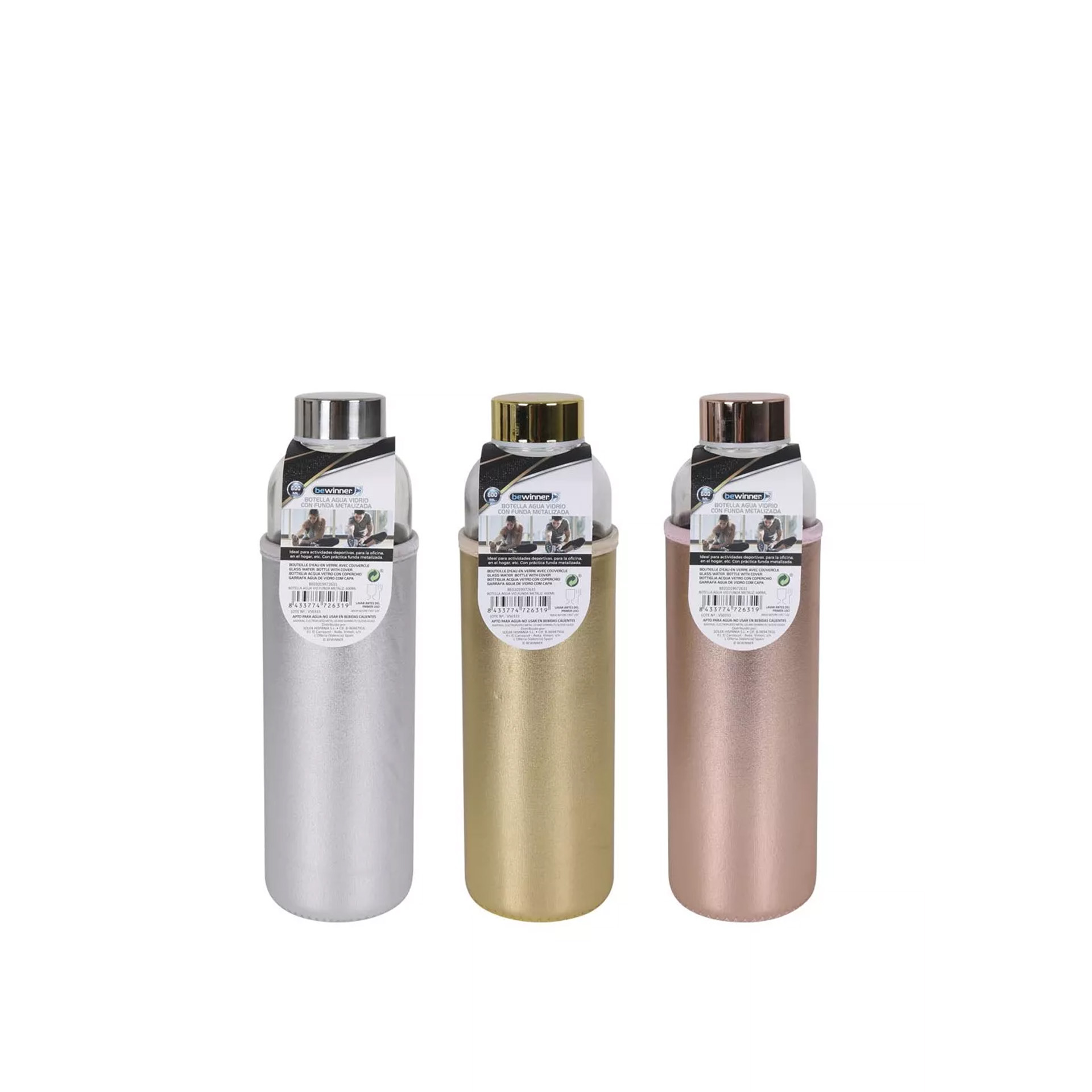 Garrafa Água Vidro com Capa Metalizada 600ml