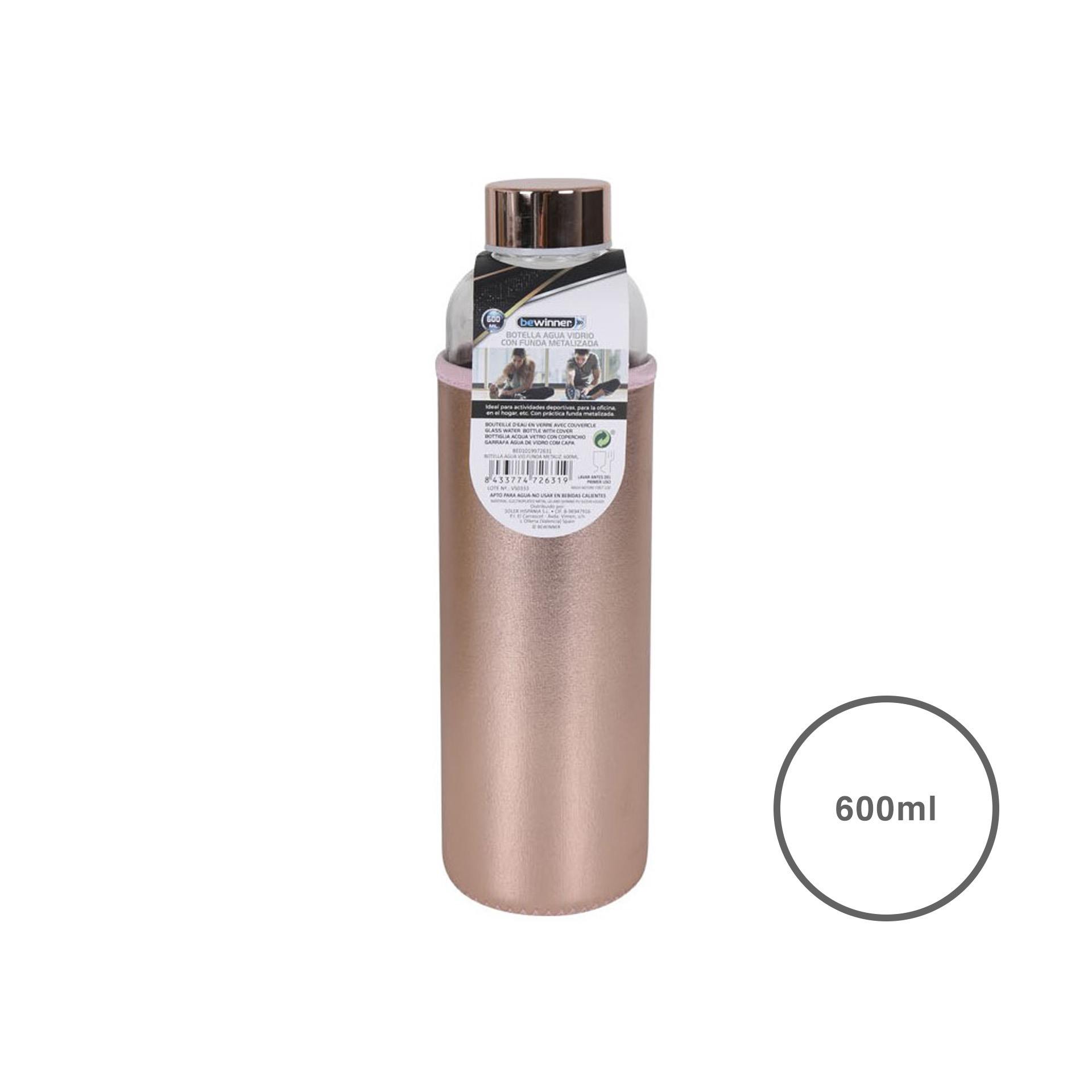 Garrafa Água Vidro com Capa Metalizada 600ml