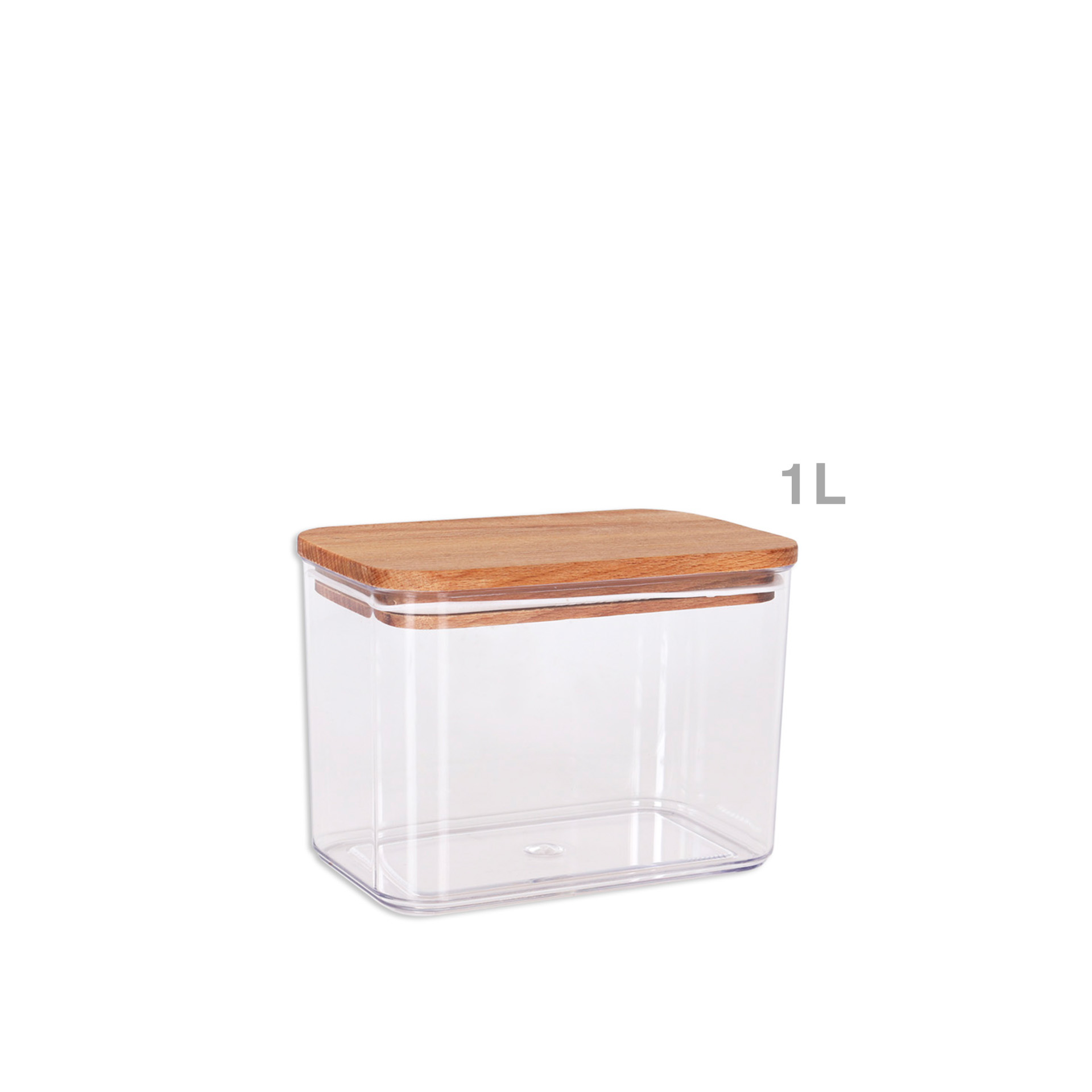 Frasco Plástico Tampa Madeira Retangular 1000ml