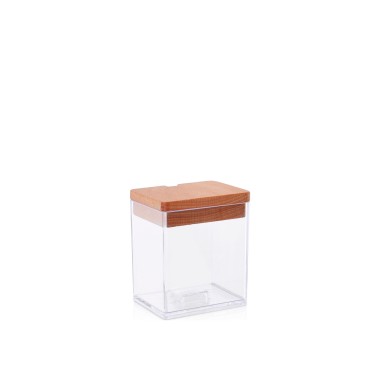 Açucareiro Plástico Tampa Madeira 7X7X8.7CM
