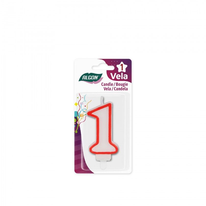 Vela Aniversário Branco / Vermelho 7cm N.1 Vela Aniversário Branco / Vermelho 7cm N.1