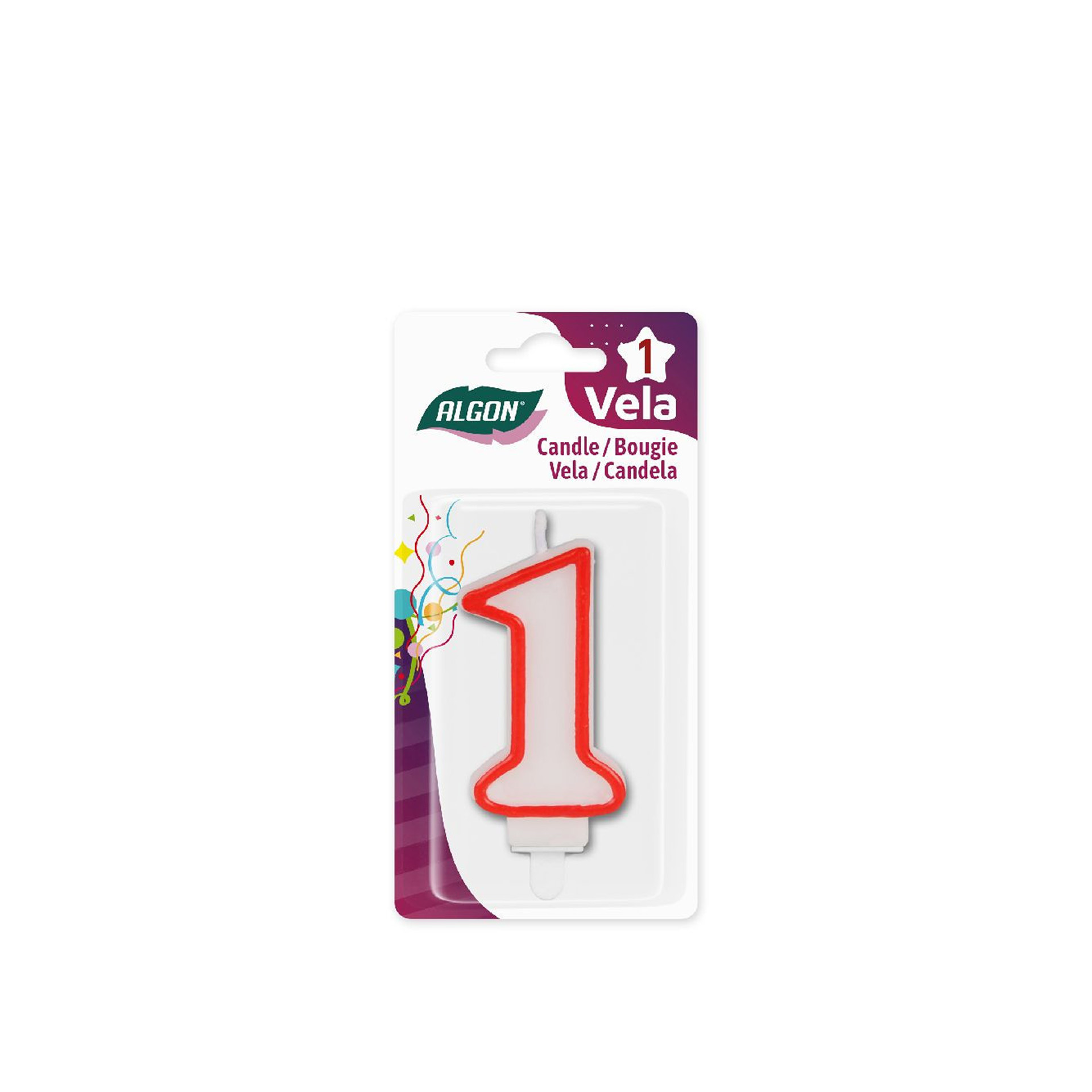 Vela Aniversário Branco / Vermelho 7cm N.1