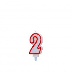 Vela Aniversrio Branco / Vermelho 7cm N.2