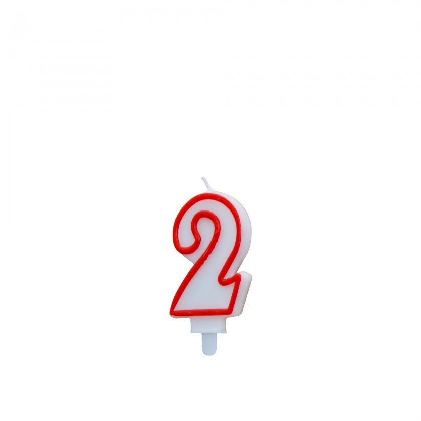 Vela Aniversrio Branco / Vermelho 7cm N.2