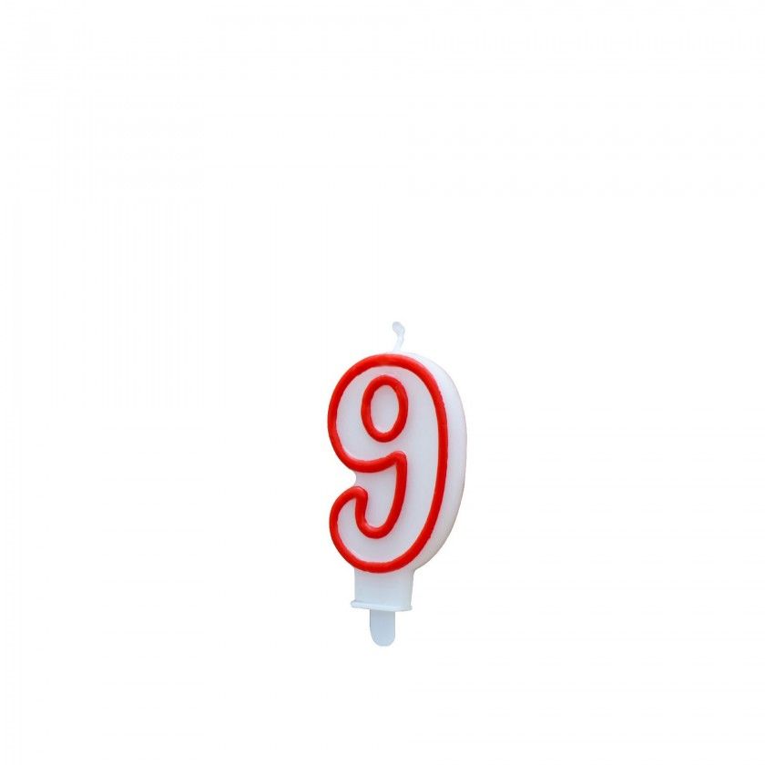 Vela Aniversrio Branco / Vermelho 7cm N.9