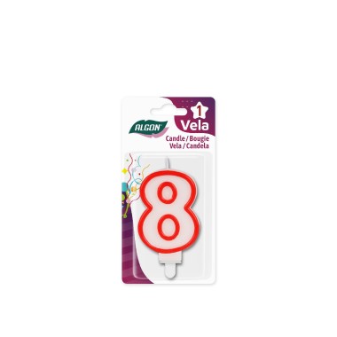 Vela Aniversário Branco / Vermelho 7cm N.8