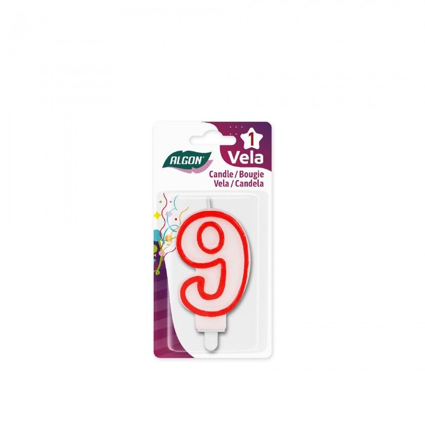 Vela Aniversário Branco / Vermelho 7cm N.9 Vela Aniversário Branco / Vermelho 7cm N.9