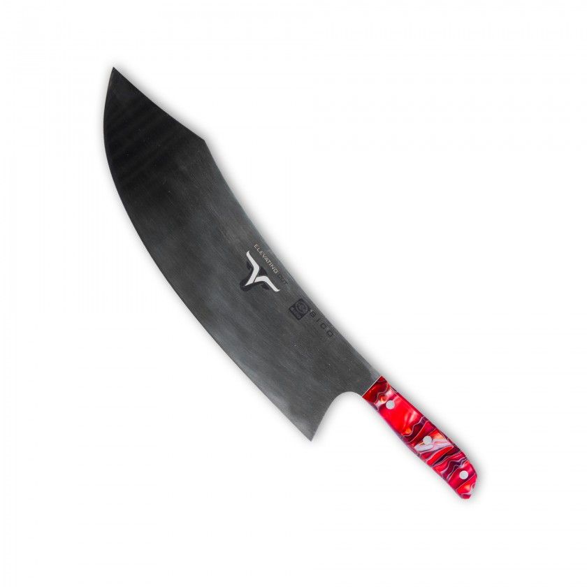 Faca Talho Cabo Acrlico Sico Efeito Mrmore Vermelho 34cm