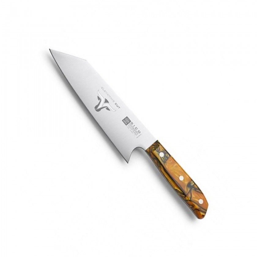Faca Chefe Cabo Acrlico Sico Efeito Mrmore Laranja 20cm