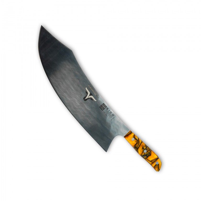Faca Talho Cabo Acrlico Sico Efeito Mrmore Laranja 34cm