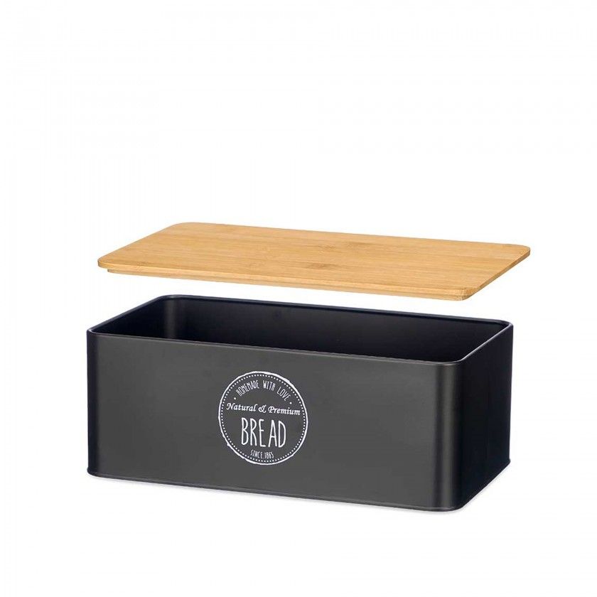 Caixa Po Metal Tampa Bambu 33X18X12cm