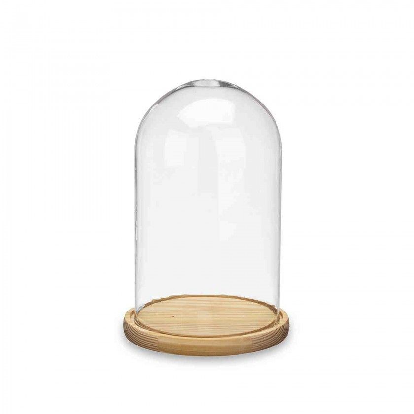 Campnula Decorativa Vidro Base Madeira 17X26.5cm