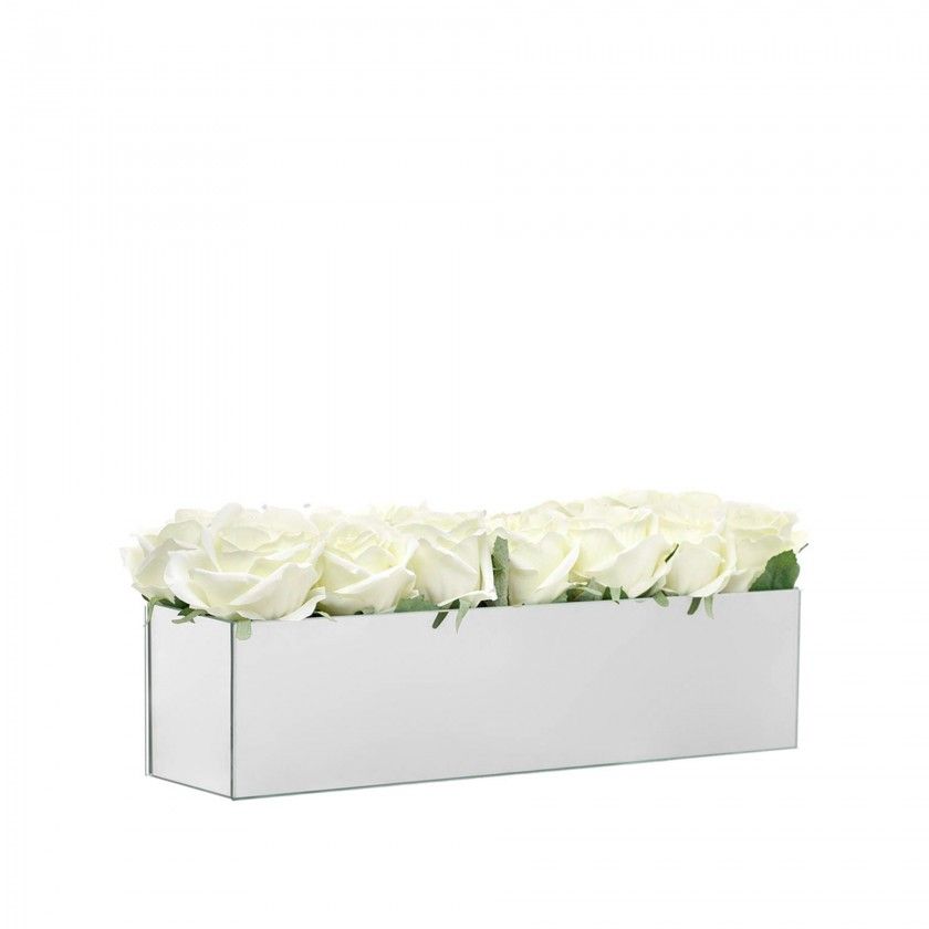 Floreira Espelho Rosas Brancas 40X10X10cm