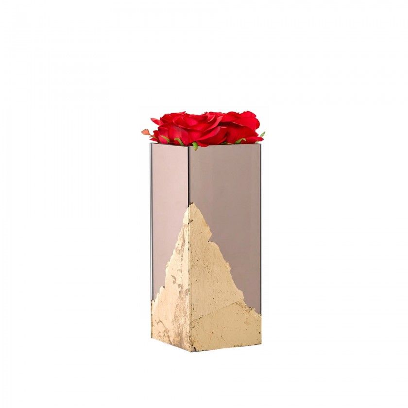 Cubo Folha Ouro / Bronze Rosas Vermelhas