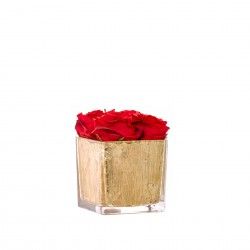 Cubo Folha Ouro Rosas Vermelhas