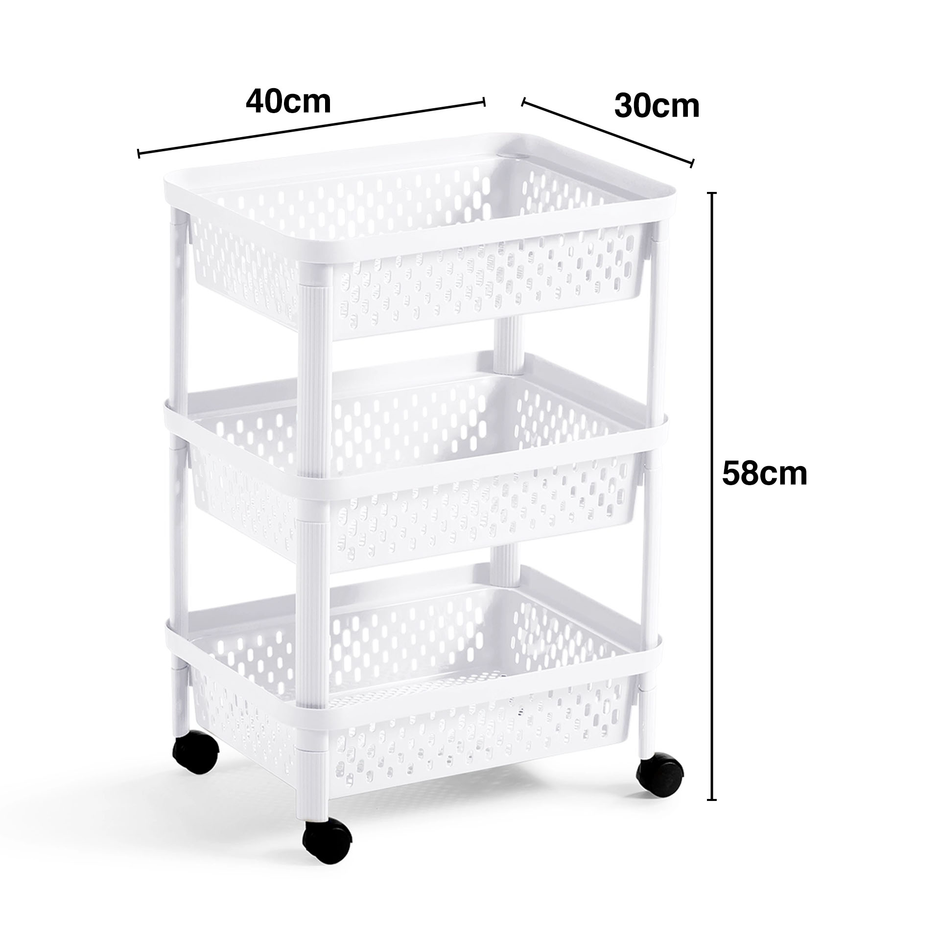 Carrinho Multifunções com 3 Cestos 40X30X58cm