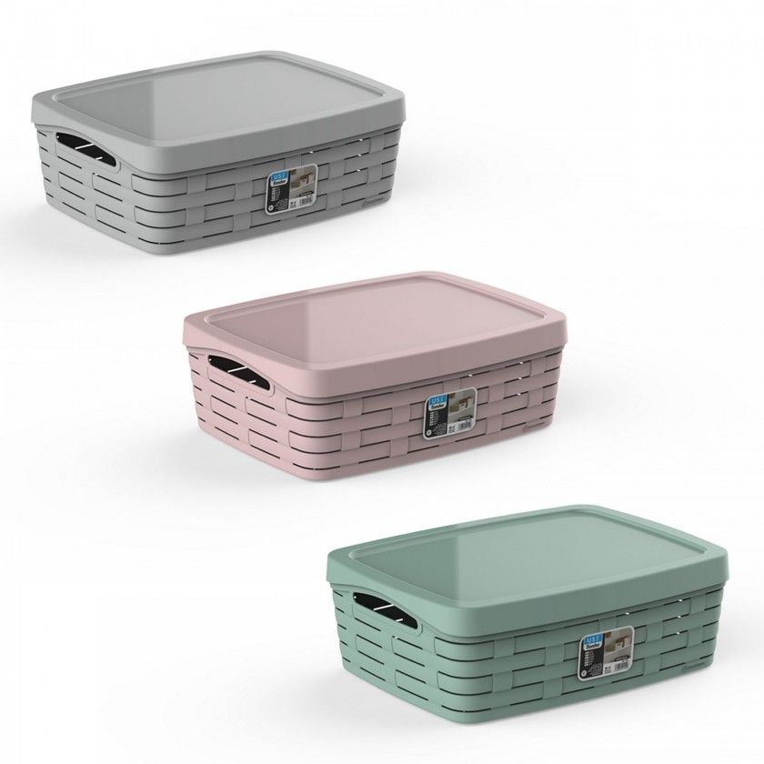 Cesto Multiusos Bamboo com Tampa Pastel 40X31X14cm