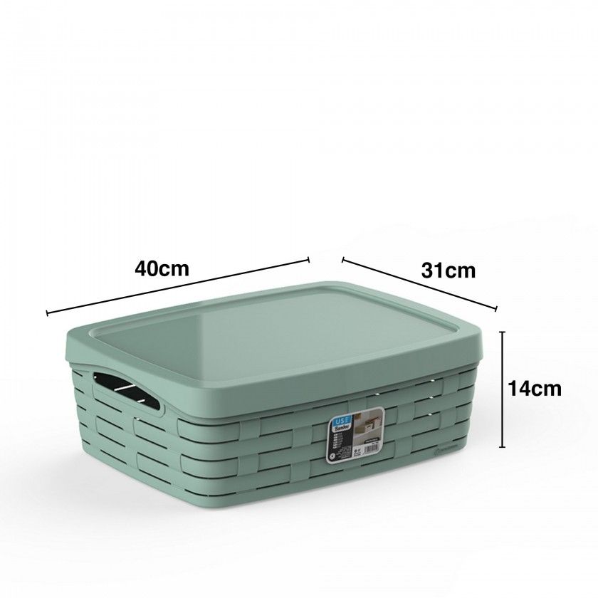 Cesto Multiusos Bamboo com Tampa Pastel 40X31X14cm