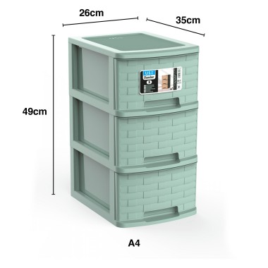 Caixa Organizadora Bamboo A4 Plus 3 Gavetas 35X26X49cm