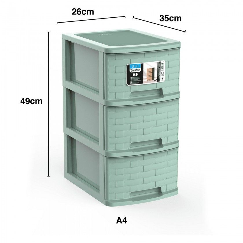 Caixa Organizadora Bamboo A4 Plus 3 Gavetas 35X26X49cm Caixa Organizadora Bamboo A4 Plus 3 Gavetas 35X26X49cm