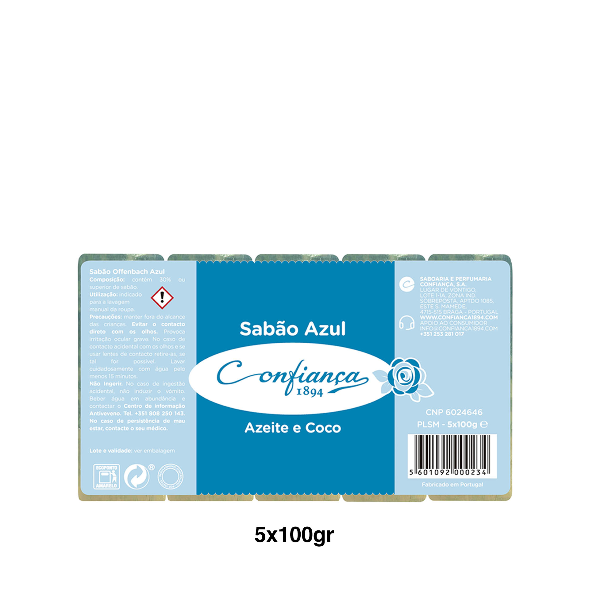 Sabão Confiança Barra Azul Pack 5X100gr