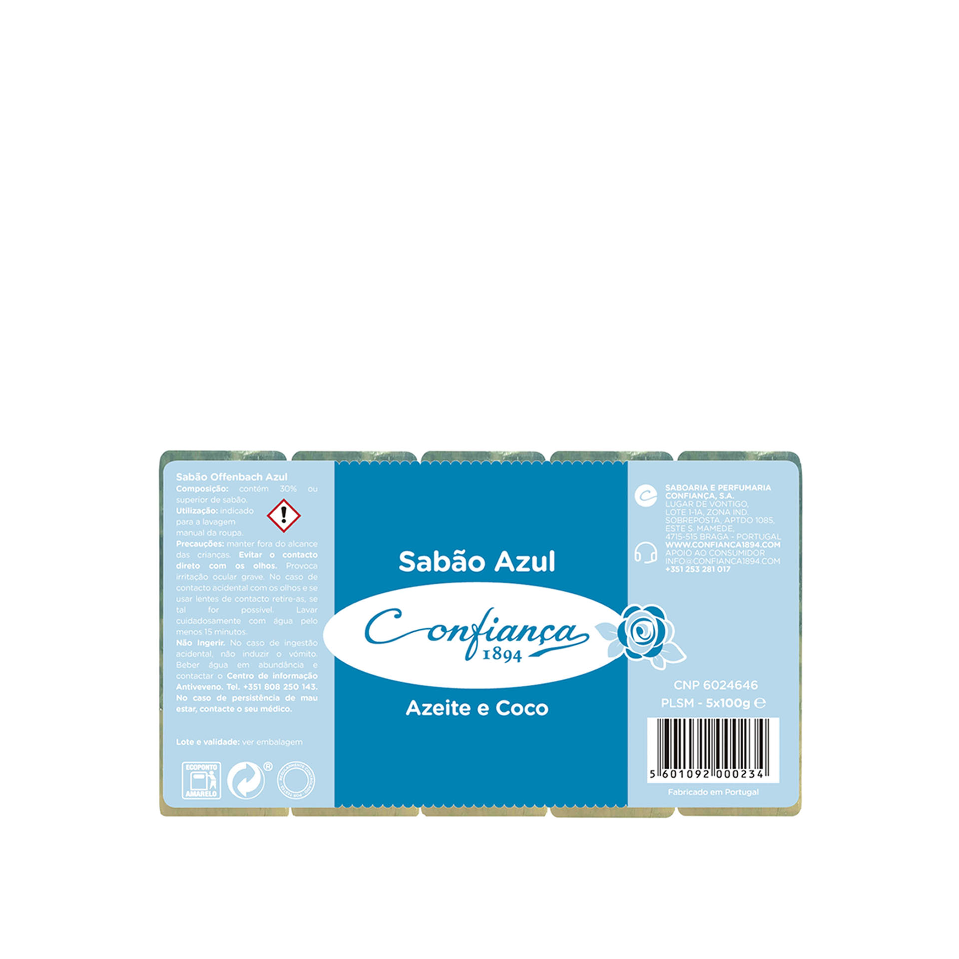 Sabão Confiança Barra Azul Pack 5X100gr
