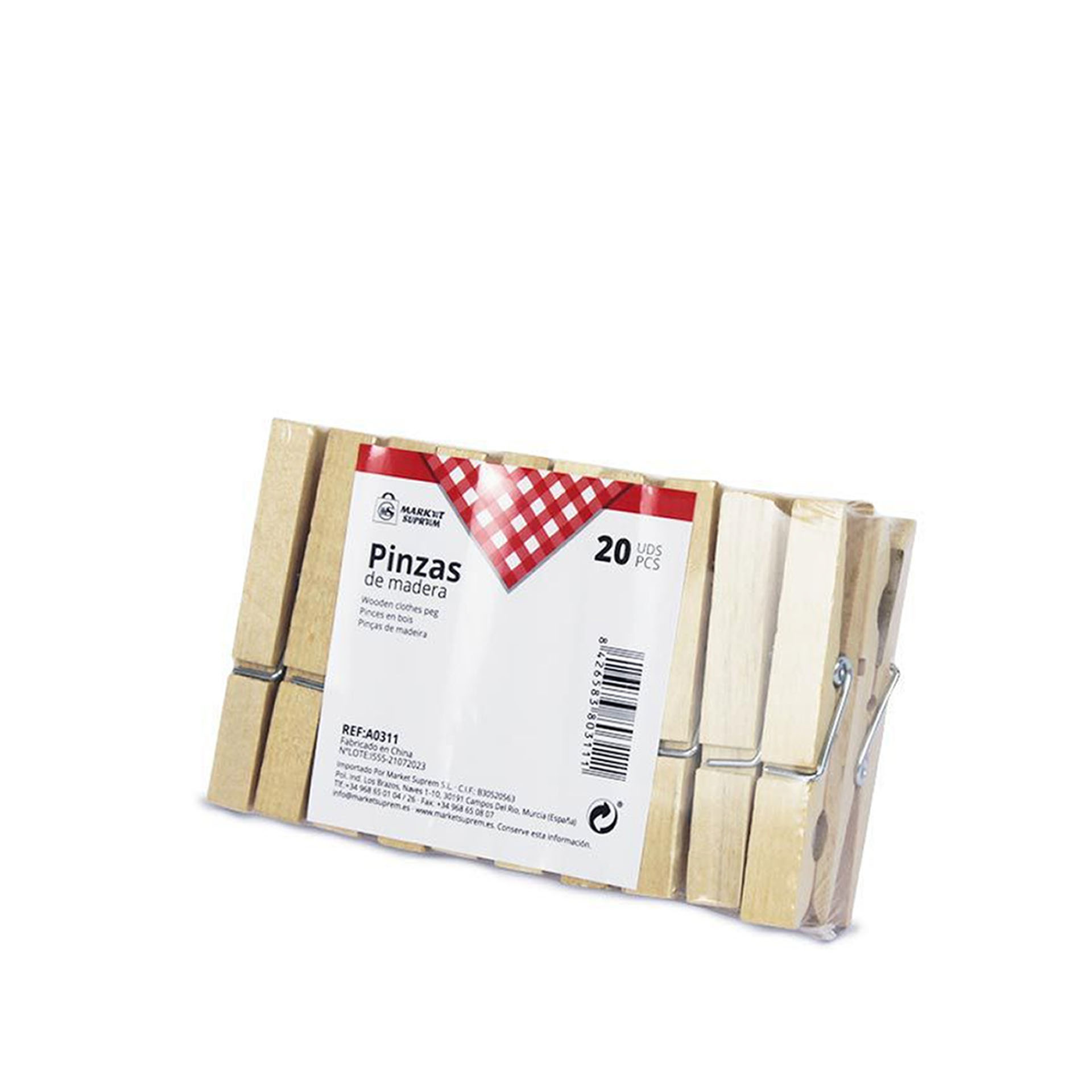 Mola Roupa Madeira 7.2cm Pack 20