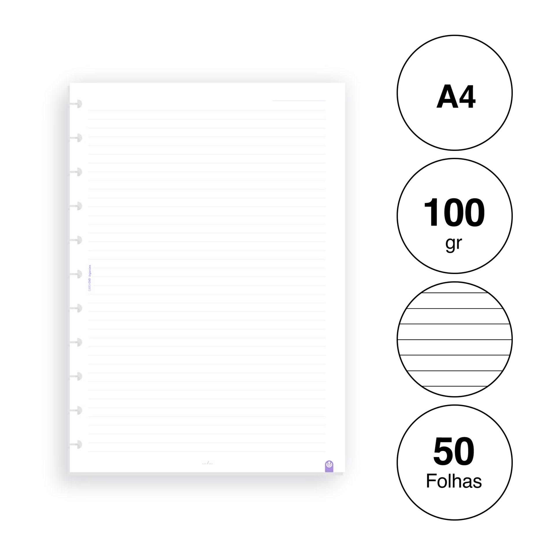 Recarga para Caderno Ingeniox A4 Pautado 50F 100gr