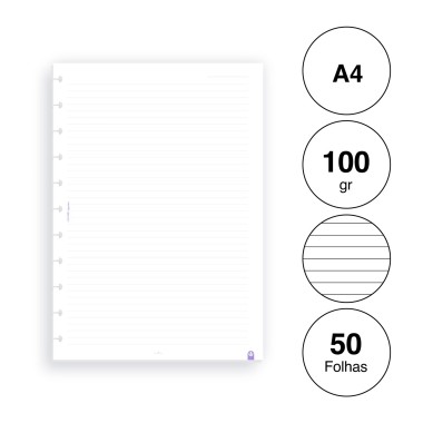 Recarga para Caderno Ingeniox A4 Pautado 50F 100gr