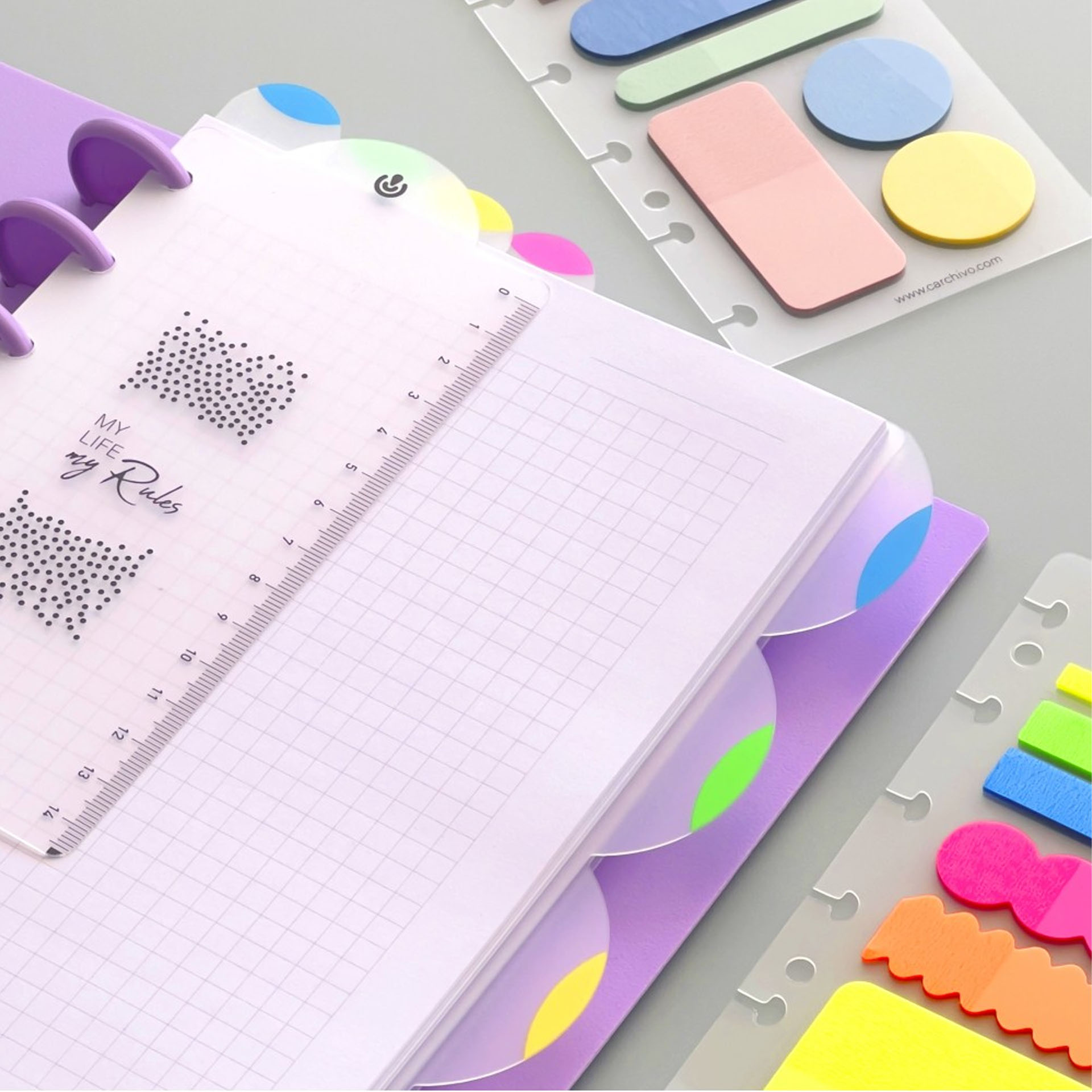 Separadores para Caderno Ingeniox Polipropileno A5 Neon 4 Divisões