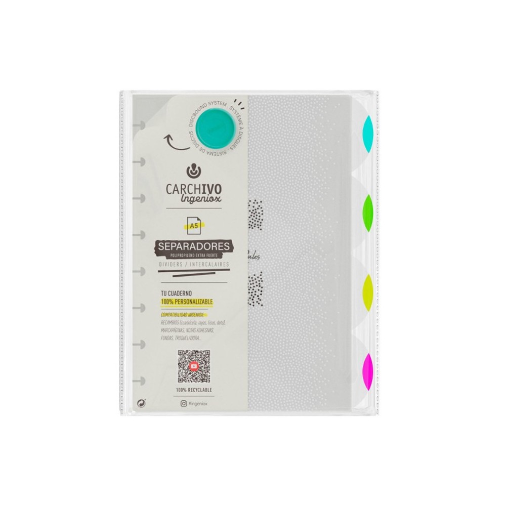 Separadores para Caderno Ingeniox Polipropileno A5 Neon 4 Divisões