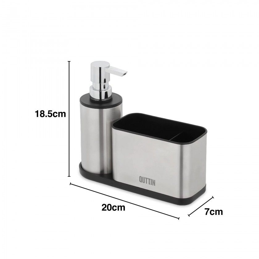Dispensador Sabão Inox com Porta Esfregão 20X7X18.5cm Dispensador Sabão Inox com Porta Esfregão 20X7X18.5cm