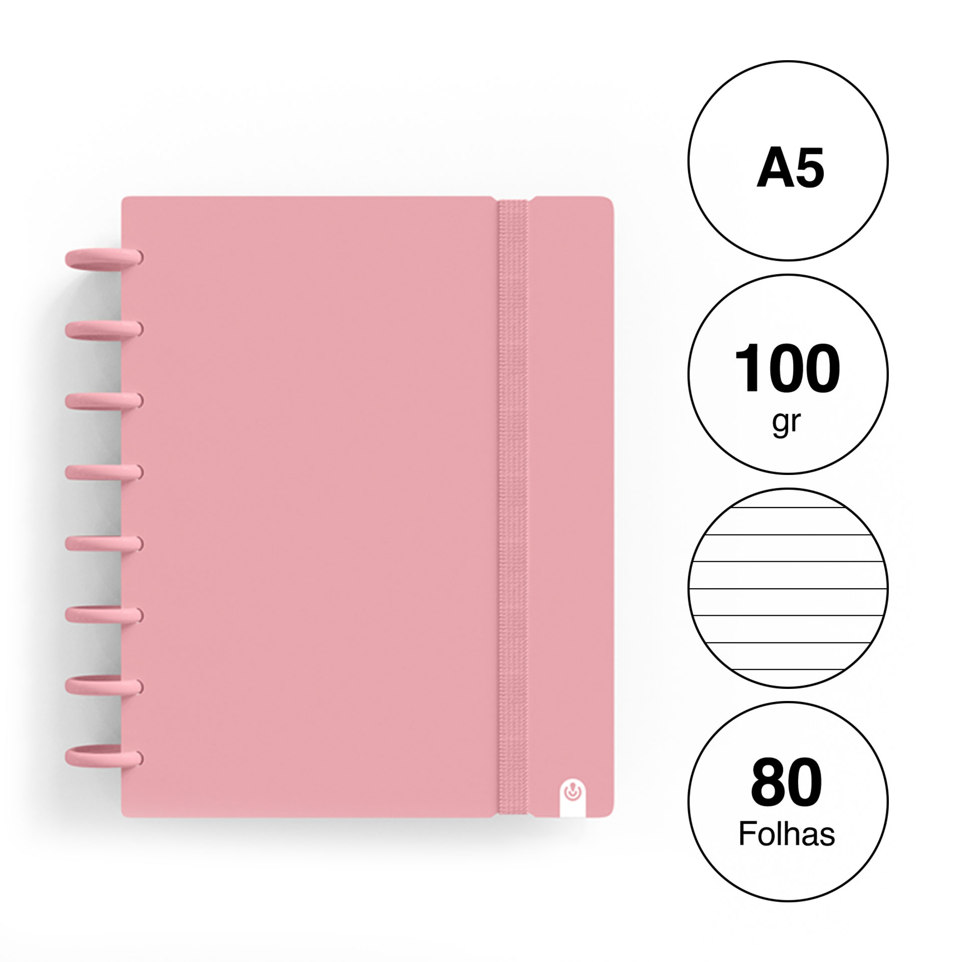 Caderno Ingeniox Pautado A5 Pastel 80F 100gr