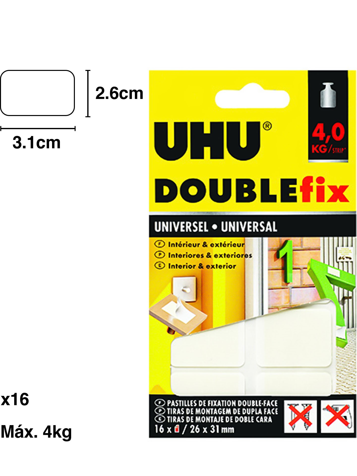 Tira Uhu Doublefix Dupla Face Universal 26X31mm Pack 16