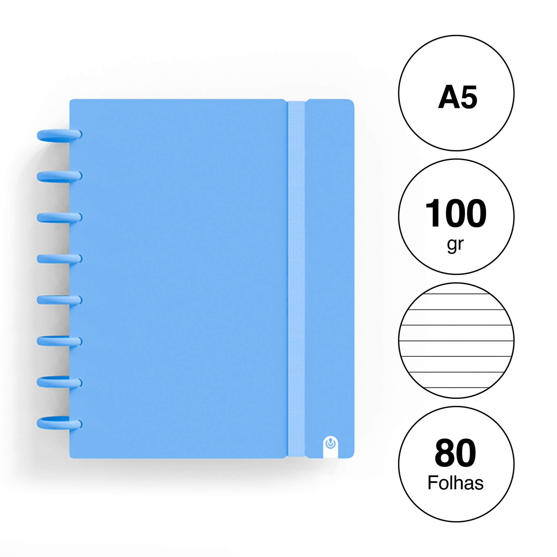 Caderno Ingeniox Pautado A5 Pastel 80F 100gr