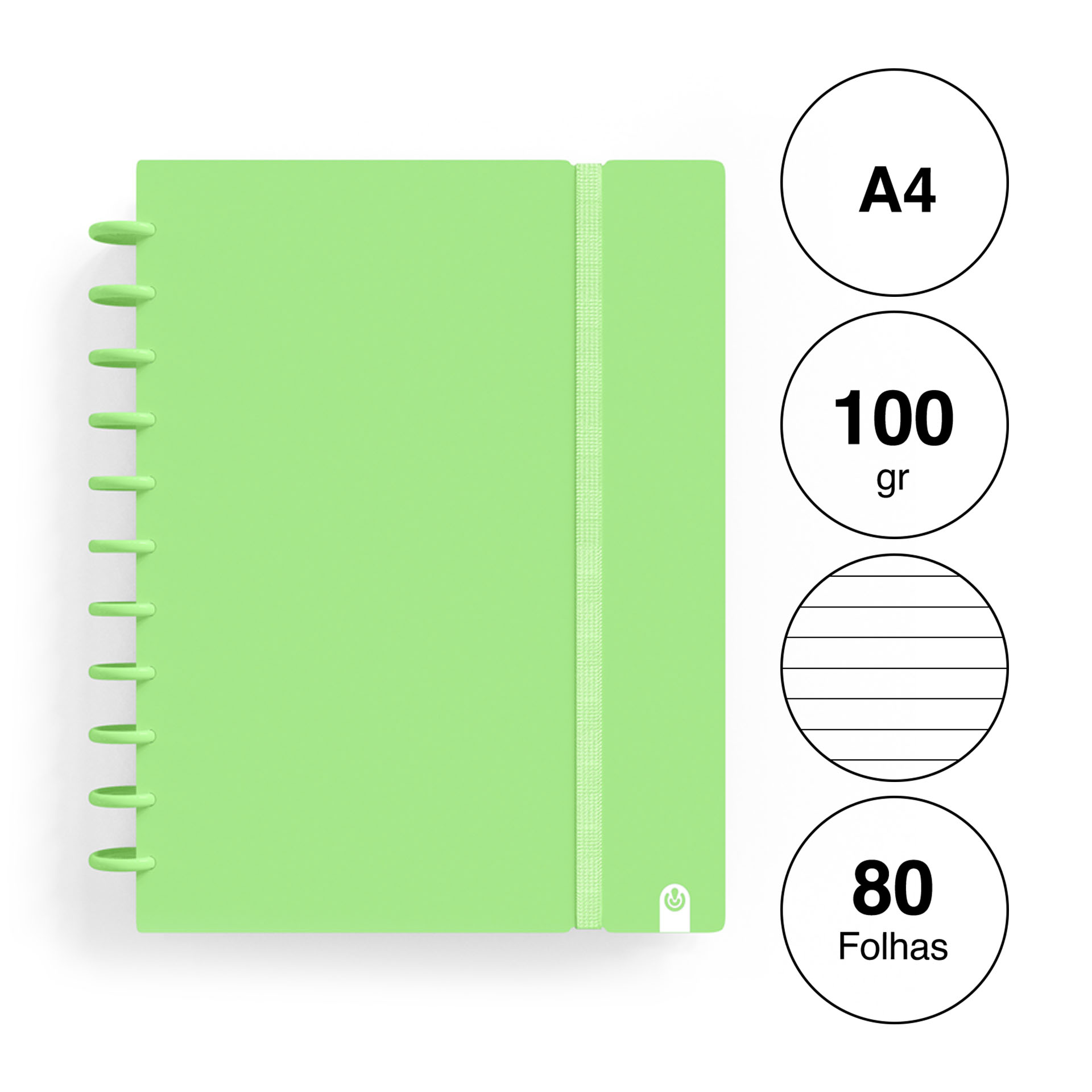 Caderno Ingeniox Pautado A4 Pastel 80F 100gr